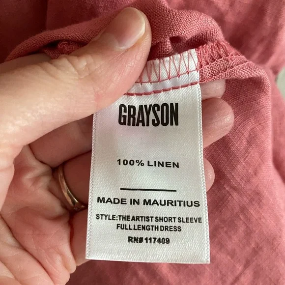 Frank&Eileen Grayson Pink 100% Linen The Artist Short Sleeve Full Length Dress L - Picture 11 of 14